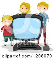 Poster, Art Print Of Happy Caucasian Family With A Giant Desktop Computer