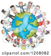 Poster, Art Print Of Circle Of Diverse Chidren In Traditional Clothes Holding Hands Around Earth