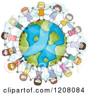 Poster, Art Print Of Circle Of Diverse Girls Holding Hands Around Earth