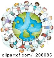 Poster, Art Print Of Circle Of Diverse Boys Holding Hands Around Earth
