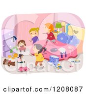 Poster, Art Print Of Messy Bedroom With Girls Playing