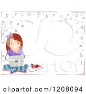 Poster, Art Print Of Border Of Letters And A Girl Using A Laptop With Text Space