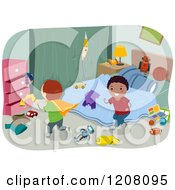 Poster, Art Print Of Happy Diverse Boys Playing In A Messy Bedroom