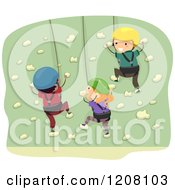 Poster, Art Print Of Girl And Two Boys Rock Climbing A Wall
