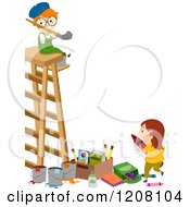 Poster, Art Print Of Boy And Girl With Art Supplies And A Ladder