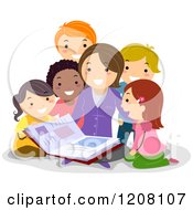 Poster, Art Print Of Teacher Reading A Story Book To Diverse Students