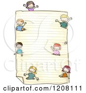 Poster, Art Print Of Piece Of Ruled School Paper And Diverse Children