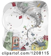 Cartoon Of A Tornado Sweeping Through A Town And Tearing Apart Homes Royalty Free Vector Clipart