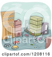 Cartoon Of A Flooded City With Cars And Buildings Royalty Free Vector Clipart