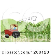 Farmer Harvesting Corn In A Tractor