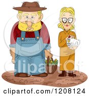 Farmer With A Basket Of Corn And Wife Holding A Hen
