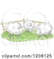 Cartoon Of A Fenced Pasture With Three Sheep Royalty Free Vector Clipart