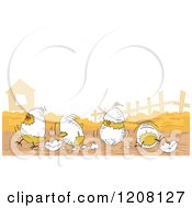 Cartoon Of A Row Of Hatching Chicks On A Farm Royalty Free Vector Clipart