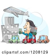 Poster, Art Print Of Late Man Stuck In Traffic And Holding Out His Passport To An Airplane