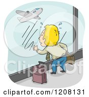 Poster, Art Print Of Man With His Luggage Watching His Missed Flight Take Off