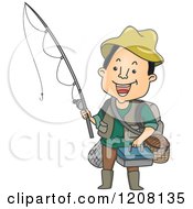 Poster, Art Print Of Happy Man Holding A Fishing Rod And Other Gear