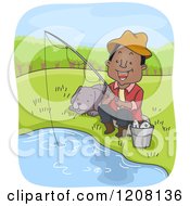 Poster, Art Print Of Happy Black Man Fishing With His Dog