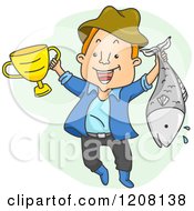 Poster, Art Print Of Happy Man Holding His Caught Fish And A Trophy