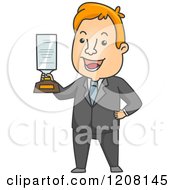 Cartoon Of A Hapy Businessman Holding An Award Royalty Free Vector Clipart