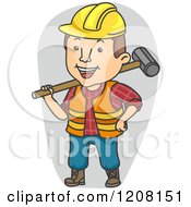 Poster, Art Print Of Happy Construction Worker Holding A Sledgehammer