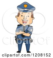 Cartoon Of A Happy Policeman Standing With Folded Arms Royalty Free Vector Clipart