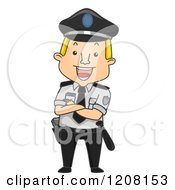 Cartoon Of A Happy Security Guard Standing With Folded Arms Royalty Free Vector Clipart by BNP Design Studio