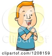 Cartoon Of A Happy Man Showing His Support Wrist Band Royalty Free Vector Clipart