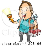 Poster, Art Print Of Happy Man With An Emergency Kit And Flashlight
