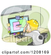 Cartoon Of A Stressed Employee With A Computer Error Royalty Free Vector Clipart by BNP Design Studio