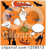 Poster, Art Print Of Comic Styled Halloween Design Elements Over Orange