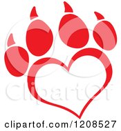 Poster, Art Print Of Red Heart Shaped Love Paw Print