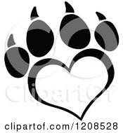 Poster, Art Print Of Black And White Heart Shaped Love Paw Print