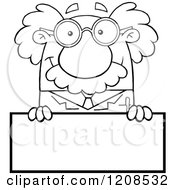 Cartoon Of An Outlined Science Professor Over A Sign Royalty Free Vector Clipart