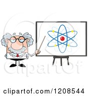 Poster, Art Print Of Science Professor Holding A Pointer Stick To An Atom On A Board Board