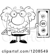 Cartoon Of An Outlined Science Professor Holding A Dollar Bill Royalty Free Vector Clipart