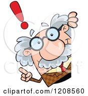 Cartoon Of A Professor Holding Up An Idea Finger Around A Sign Royalty Free Vector Clipart