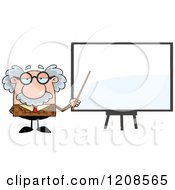 Cartoon Of A Professor Holding A Pointer Stick To A White Board Royalty Free Vector Clipart