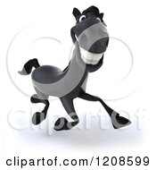 Clipart Of A 3d Happy Black Horse Running Royalty Free CGI Illustration