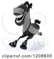 Clipart Of A 3d Happy Black Horse Running 2 Royalty Free CGI Illustration