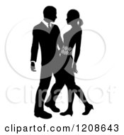 Cartoon Of A Black And White Silhouetted Couple Embracing Royalty Free Vector Clipart by AtStockIllustration