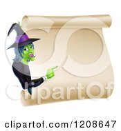 Poster, Art Print Of Green Halloween Witch Pointing To A Scroll Sign
