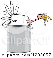 Cartoon Of A Live White Turkey Bird In A Pot Royalty Free Vector Clipart