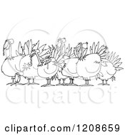Poster, Art Print Of Outlined Flock Of Turkeys