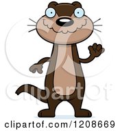 Cartoon Of A Waving Skinny Otter Royalty Free Vector Clipart