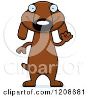 Cartoon Of A Waving Skinny Dachshund Dog Royalty Free Vector Clipart