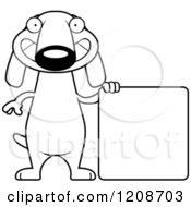 Cartoon Of A Black And White Happy Skinny Dachshund Dog With A Sign Royalty Free Vector Clipart