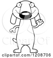 Cartoon Of A Black And White Waving Skinny Dachshund Dog Royalty Free Vector Clipart