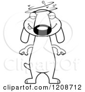 Cartoon Of A Black And White Drunk Skinny Dachshund Dog Royalty Free Vector Clipart