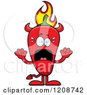 Scared Flaming Red Chili Pepper Devil Mascot