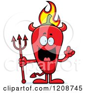 Cartoon Of A Smart Flaming Red Chili Pepper Devil Mascot Royalty Free Vector Clipart